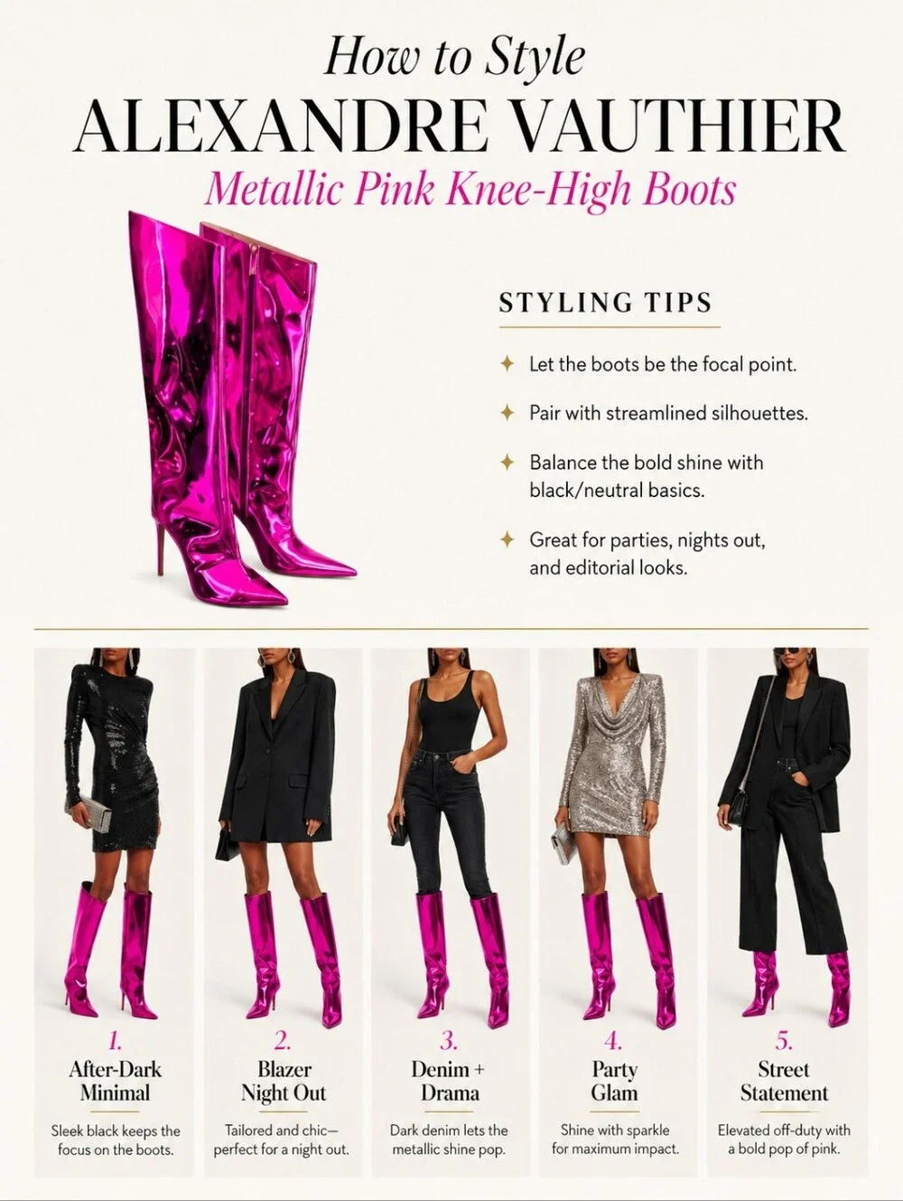 ALEXANDRE VAUTHIER | Metallic Pink Mirror Knee High Boots EU 36 US 6